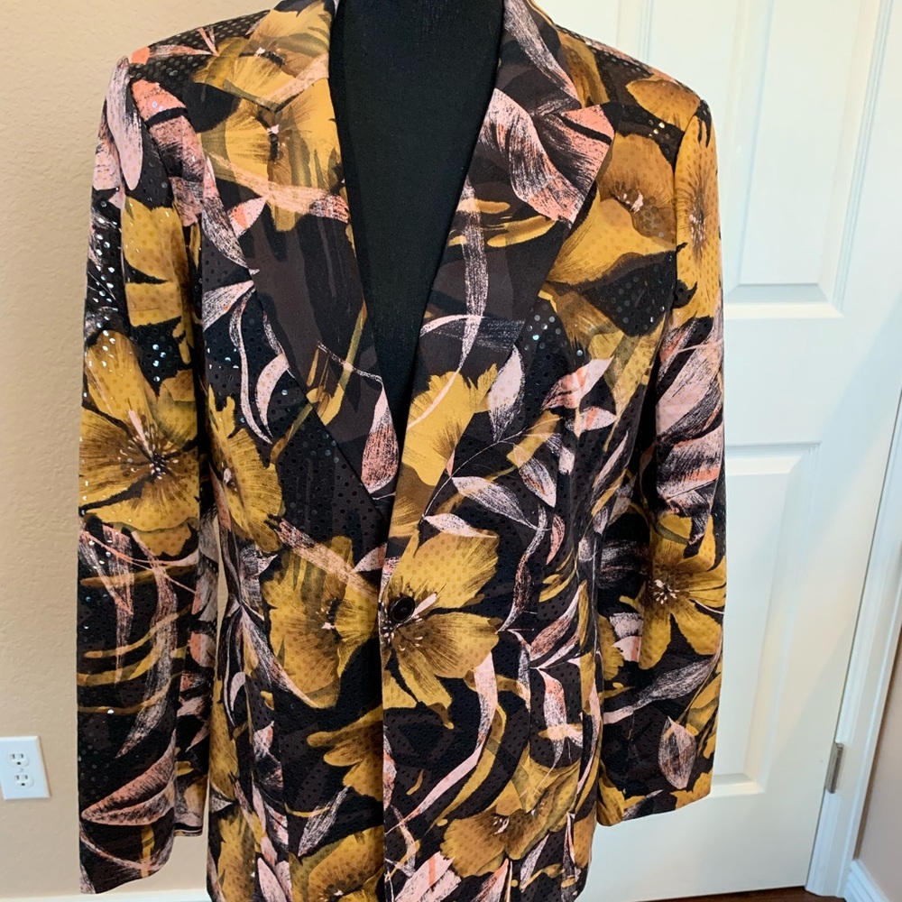 CACHE Black & Gold Floral Sparkle Blazer, Like New!